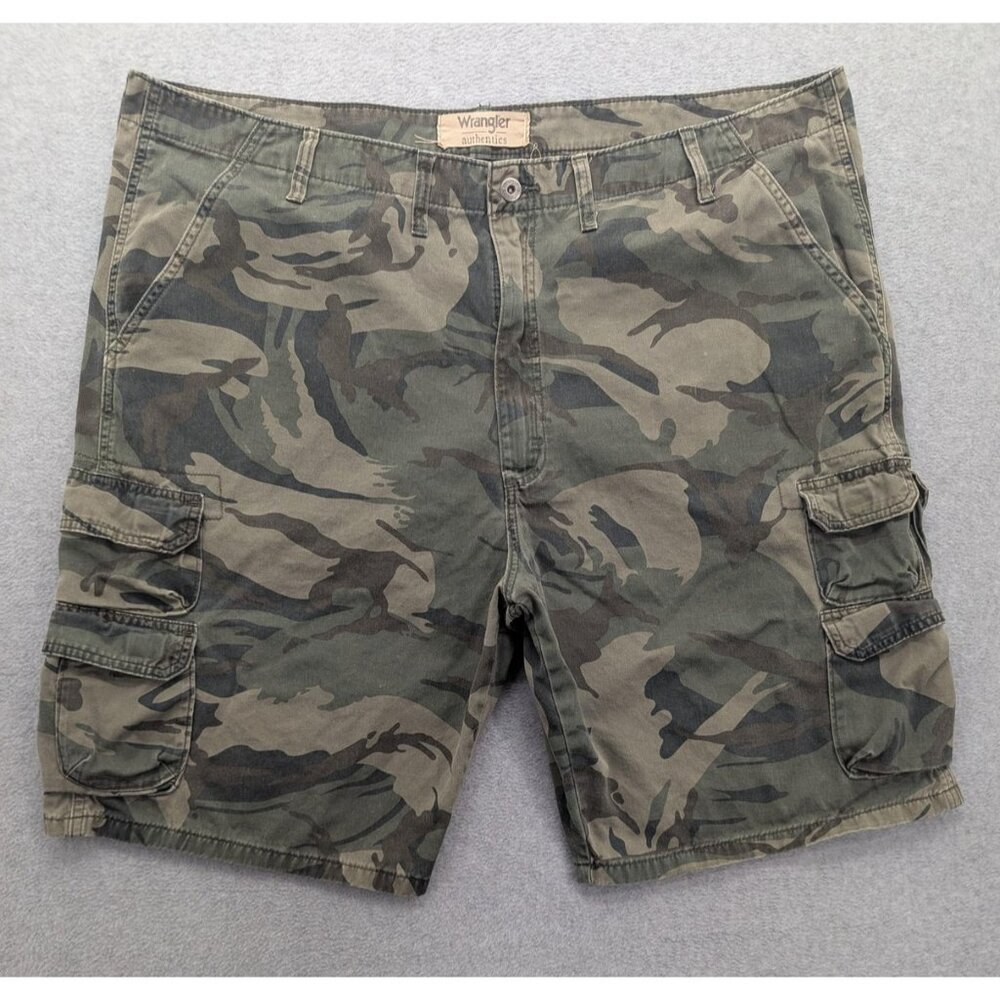 Wrangler Cargo Shorts Mens 46 Green Camo Flat Front Pockets Cotton Outdoor